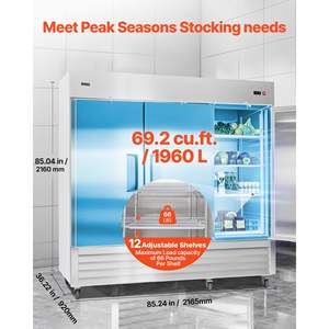 85\"W Commercial <b>Kitchen</b> Upright Refrigerator 69 Cu.Ft <b>Stainless</b> <b>Steel</b> Three Auto-Defrost Doors 12 Adjustable <b>Shelves</b> 32-50F - Product Image 4