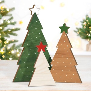 Wooden Christmas <b>Tree</b> Set Green Brown Natural With Stars <b>Standing</b> Indoor Decor Pine <b>Tree</b> Shape Holiday Decoration From India - Product Image 3