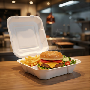 กล่องกระดาษอ้อยรักษ์โลก ขนาด 8x8 นิ้ว แบบ 3 ช่อง |   ภาชนะบรรจุอาหารแบบใช้แล้วทิ้งจากเยื่ออ้อยสำหรับงานจัดเลี้ยง - Product Image 2