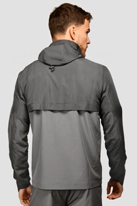 Survêtement imperméable à capuche pour homme, fermeture éclair intégrale, gris uni, polyester, coupe classique, poches latérales, idéal pour l'automne - Product Image 2