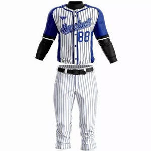 Camiseta de Béisbol para Hombre, Manga Larga, Rayas Blancas y Azules, Cierre de Botones, Transpirable, Poliéster, Corte Regular, para Todas las Temporadas, Ropa para Adultos - Product Image 2
