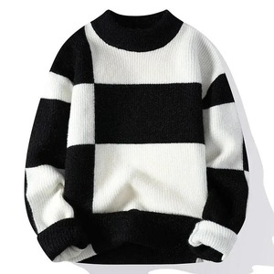 Pull chaud d'hiver pour homme en laine/acrylique noir et blanc 400g, style à manches classiques 2027 - Product Image 3