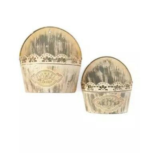 <b>Set</b> of 2 Round Galvanized Metal Wall Planters Farmhouse Wall Pocket <b>Vases</b> for Succulents Herbs and Flowers Indoor & Outdoor Use - Product Image 2