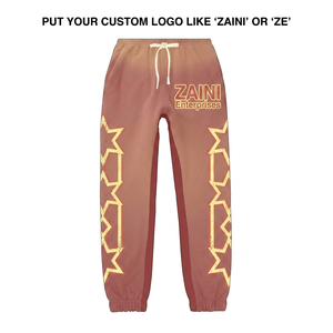 Pantalon de jogging pour homme, tissu en molleton de coton premium 320 GSM, couleur marron, design avec panneau étoilé sur le côté, broderie de logo personnalisée, streetwear décontracté - Product Image 1