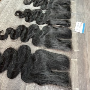 En gros 5x5 Afro Style Cuticule Aligné Remy Cheveux Humains Extensions Frontales Naturel Vague De Corps Curl Vietnam Fermeture De Cheveux Inclus - Product Image 2