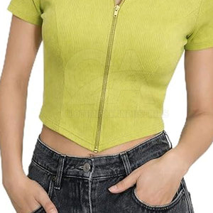 Women Cropped <b>Zipper</b> T-Shirt Casual Slim Fit Short Sleeve Tee Fashion Women Zip Up Crop <b>Top</b> Stretch Casual T-Shirt Customized - Product Image 6