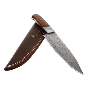 Custom Hand Forged Damascus Chef Knife with Leather Sheath <b>Wooden</b> Handle Professional Kitchen <b>Slicing</b> Knife OEM ODM Wholesale - Product Image 1