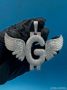 <b>Silver</b> Winged Letter Pendant Moissanite <b>Charm</b> Glittery Crystal Jewelry for Chain Necklace - Product Image 1