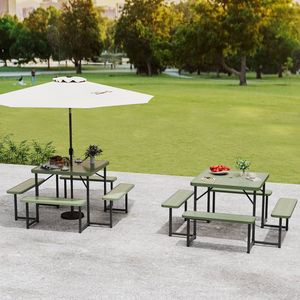 Grande Set da Picnic Quadrato per Esterni - Tavolo da Pranzo per 4-8 Persone con Foro per Ombrellone e Costruzione in HDPE Resistente - Product Image 3