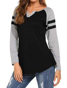 T-shirt pour femmes, vêtements d'été, t-shirts multicolores en coton à manches longues, t-shirts décontractés pour femmes, col rond, t-shirt patchwork - Product Image 5