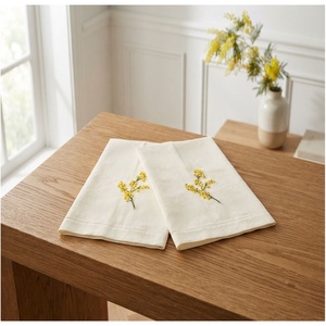 Servilletas de Lino Color Marfil con Dobladillo, Bordadas con Flores de Mimosa, para Hogar, Hotel, Bodas y Eventos, Venta al Por Mayor - Product Image 1