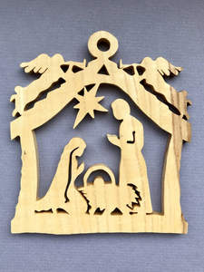 Scène de la Nativité en bois de pin artisanale, ensemble de Noël sur mesure avec détails découpés au laser pour la décoration de la maison de vacances festive - Product Image 5