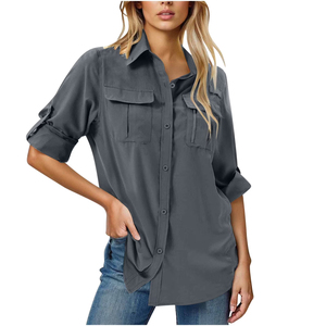 Chemise de pêche pour femmes avec logo personnalisé, 100% polyester, protection UV, manches longues, design de randonnée, légère, respirante - Product Image 1