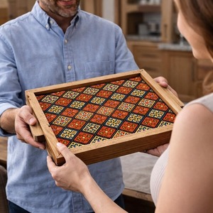 Custom Design Printed <b>Tray</b> For Kitchen Serving Printed Wood <b>Tray</b> With Natural Finish FROM India - Product Image 2