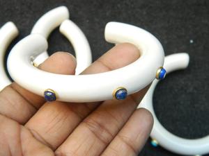 Ivory Color Resin Cuff Bangle <b>Bracelet</b> with Multi-Gemstone Inlay | <b>Stacking</b> Resin Jewelry for Womens Boho and Fashion Style - Product Image 5