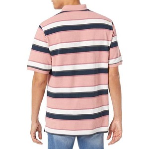 Men's Striped Short Sleeve <b>Polo</b> <b>Shirt</b> Woven Casual Design Regular Fit <b>Pink</b> Navy White - Product Image 4