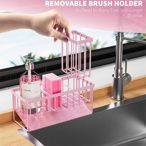 Organizzatore per Lavello da Cucina con Portaspazzole e Portaspugne, in Acciaio Inox 304 Antiruggine, Rosa, per Piano di Lavoro - Product Image 6