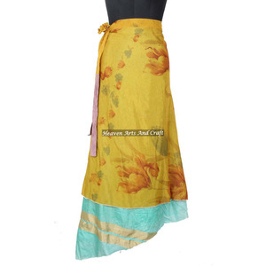 New Fabulous Two Layered Reversible New Indian Around Silk Sari Wrap <b>Skirts</b> Women Wear Vintage Silk Sari <b>Long</b> Length Wrap Around - Product Image 6