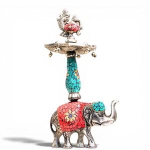 Handcrafted Metal Stone Elephant Samai Oil <b>Lamp</b> Decorative Traditional Diya Stand for Home Decor - Product Image 3