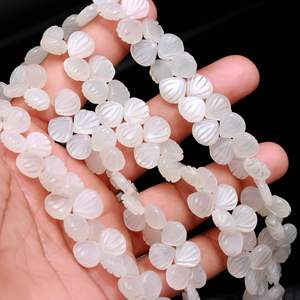 Perles de coquillage sculptées en pierre de lune naturelle pêche, perles de pierres précieuses sculptées à la main, perles de pierre de lune percées sur le côté pour la fabrication de bijoux 9-10mm - Product Image 5