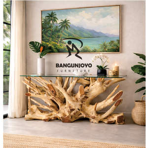 Table console moderne, durable, faite à la main, écologique, en bois massif, en racine de teck, pour salon - Product Image 3