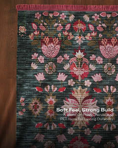 Grand tapis de style turc vintage à motifs floraux en polyester, patchwork, fabriqué à la machine, à poils moyens, avec envers en latex, pour salle à manger et usage domestique - Product Image 4