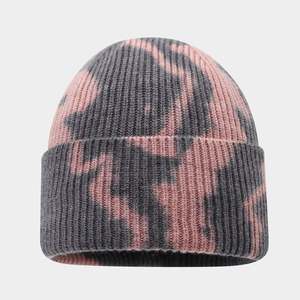 Wholesale Custom 100% Cotton Knitted Tie Dye Effect Multicolored Unisex Cuffed Fashion Beanie Hat with 3D Embroidery <b>Beach</b> - Product Image 6