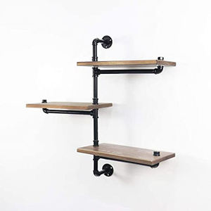 Industrial Wood Wall Shelf 3 Tier Iron Pipe Bracket Mounted Storage Rack for Living Room - Product Image 1