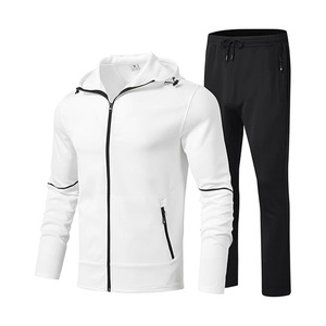 Men’s Performance <b>White</b> and Black Contrast Tech <b>Tracksuit</b> – Premium Two-Piece Athletic Set Featuring Full-Zip Hooded - Product Image 1