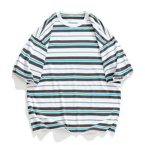 Camiseta a Rayas de Algodón Grueso Sublimado Transpirable al por Mayor, Tejido Duradero, Estilo Retro, Tops para Hombre - Product Image 1
