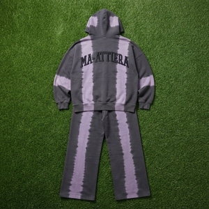 Conjunto de Sudadera con Capucha y Pantalones Tie Dye Gris Púrpura para Hombre, Sudadera con Cremallera y Detalles de Tachuelas, Pantalones de Pierna Ancha, Chándal de Dos Piezas Estilo Urbano - Product Image 6