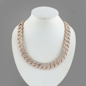Collar llamativo chapado en oro rosa con circonita cúbica, cadena de eslabones, joyería hiphop para fiestas unisex. - Product Image 1
