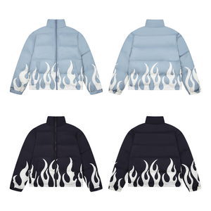 NEW in Flame Design Casual Zipper Plain Dyed Winter Stand Collar Men Polyester <b>Padded</b> Bomber Jacket - Product Image 5