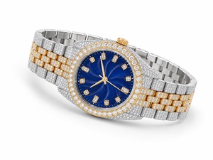 Reloj de Diamantes Unisex de Lujo, Caja de Acero Inoxidable, Esfera Azul, Movimiento de Cuarzo Analógico, Cierre Desplegable de Cristal, 44 mm, Estilo Buceo - Product Image 5