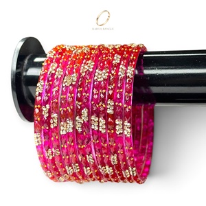 Bracelets ethniques en verre rose Kashmiri Raindrop, sertis de pierres de zircon plaquées or scintillantes pour femmes, au prix de gros le plus bas - Product Image 1