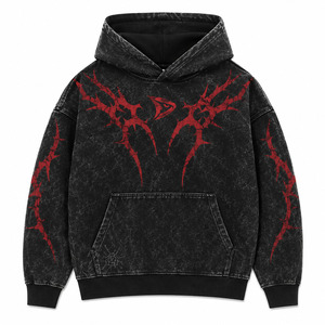 Sweat à capuche oversize gothique pour homme, imprimé épines noires et rouges, en polaire polyester/coton, imperméable, écologique, avec poche avant et design délavé - Product Image 1