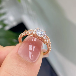 <b>Rose</b> Gold <b>Infinity</b> Diamond Engagement Ring Round Brilliant Cut Pave Setting Prong Solitaire Romantic Women's Fine Jewelry - Product Image 4