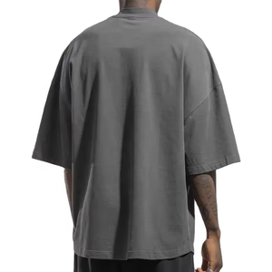 T-shirt Homme Oversize Couleur Unie Manches Courtes Col Rond Décontracté Uni 100% Coton Jersey Tricoté Coupe Streetwear Lourd - Product Image 4