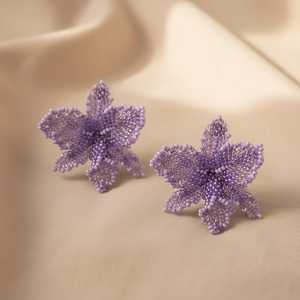Pendientes de Flores con Cuentas de Lavanda, Pendientes Florales Hechos a Mano, Joyería Estética Elegante, Pendientes para Fiestas para Mujer - Product Image 6