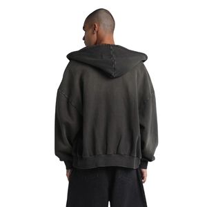 Sudadera con capucha para hombre, estilo vintage, con botones a presión, forro polar, puños acanalados, lavado desgastado, estilo urbano, venta al por mayor - Product Image 5