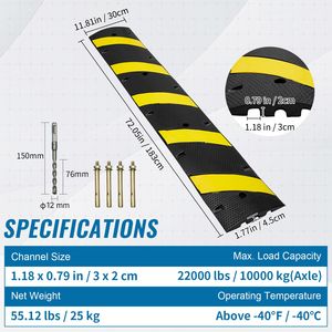 Rampa per cavi in gomma resistente da 72FT, a doppio canale, giallo brillante, riflettente, per carichi fino a 22.000 libbre - Product Image 5