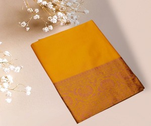 SAREE DE SEDA BANARASI LICHI CON TRABAJO DE JACQUARD EN TENDENCIA, CON BLUSA SIN COSTURAR, PARA USO FESTIVO 84839 AMARILLO - Product Image 5