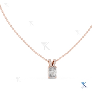 Collier pendentif solitaire en diamant de laboratoire taille radiant, or massif 14K 18K, bijoux fins classiques pour femme, cadeau de fête KRUP JEWELS - Product Image 2