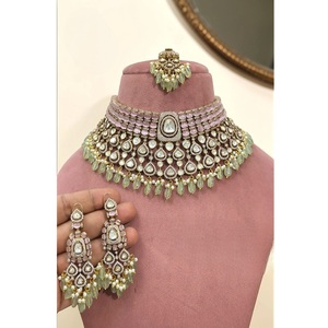 Fashionable Best Quality Gold Plated <b>Beads</b> Moissanite Stones Luxury Choker <b>Set</b> Bridal Wedding Jewellery Collection Women - Product Image 2