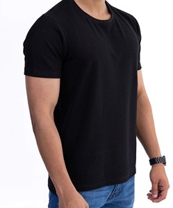T-shirt streetwear de luxe en jersey mi-lourd 100 % coton, coupe décontractée, épaules tombantes, manches courtes côtelées, couleur noire - Product Image 1