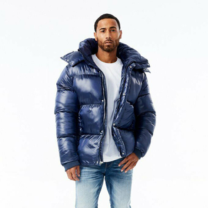 Veste d'hiver personnalisée de haute qualité, à capuche, rembourrée en coton, imperméable, brillante, avec fermeture éclair sur le devant, pour hommes - Product Image 3