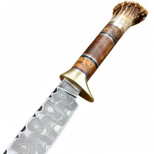 Objeto decorativo con hoja de acero de Damasco, madera de burl apilada y pomelo de corona de ciervo - Product Image 2