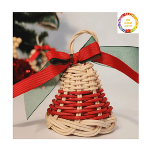 Cloche de Noël en rotin naturel du Vietnam, ornement de Noël fait main, vente en gros, prix compétitif - Product Image 2