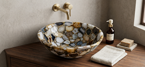 Lavabo en pierre gemme, Évier en pierre semi-précieuse, Lavabo en pierre naturelle, Lavabo de luxe en pierre, Lavabo de salle de bain en pierre gemme, Lavabo en agate - Product Image 3