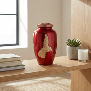 Urna Funeraria Moderna de Metal Hecha a Mano con Diseño de Colibrí Rojo, Urna Conmemorativa para Cenizas Humanas, Recuerdo para Entierro, Homenaje a Adultos - Product Image 2